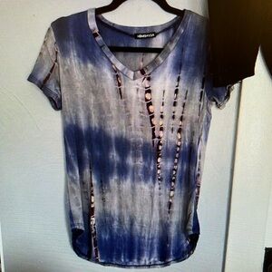 Womens XS Top Tie Die Soft Athletic Casual Blue Yoga Leisure Lounge Pool NWOT